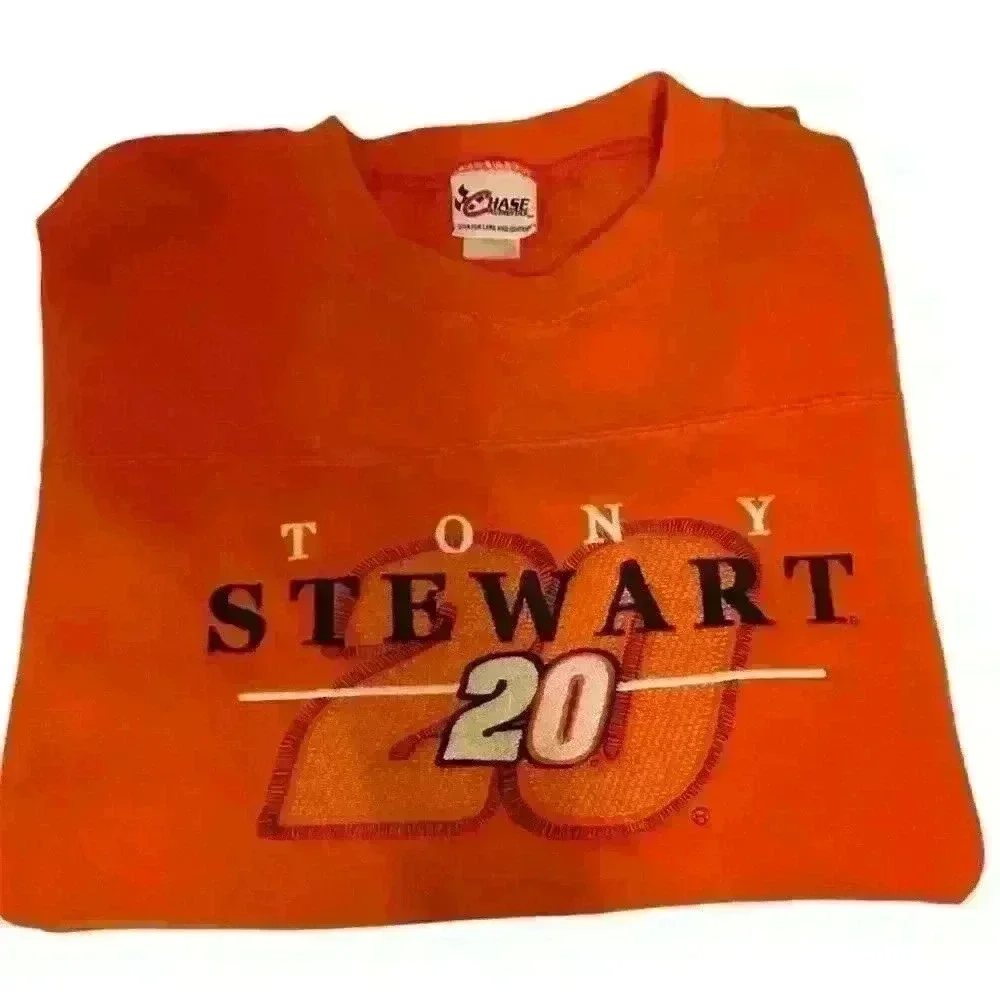 Vintage Tony Stewart NASCAR Crewneck Sweatshirt Orange Graphic Print Men’s